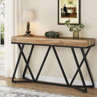 Tribesigns Tribesigns - 140cm Console Table, Farmhouse Sofa Table Wood Entryway Table with Unique Metal Base, Behind The Couch Table Foyer Table, Industrial