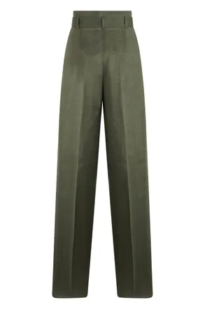 Max Mara Womens High-Waisted Straight-Leg Linen Trousers Khaki Green Straight