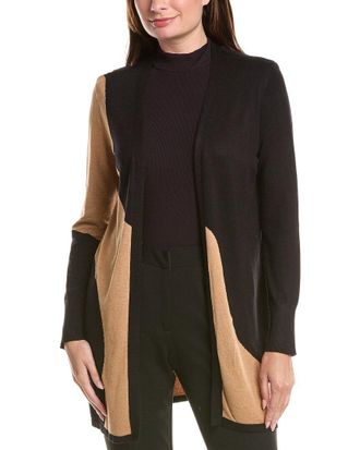 T Tahari Open Front Colorblock Long Cardigan