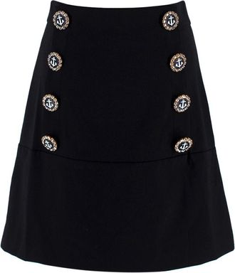 Dolce & Gabbana Black Anchor Embellished Button Skirt Size XXS