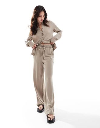 Selected Pantaloni ampi beige in misto lino-Neutro