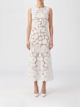 Self Portrait Sleeveless A-Line Midi Dress in Cotton Macram&eacute; Lace