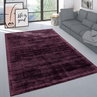 Paco Home Paco Home Alfombra Sal&oacute;n Pelo Corto Moderno Monocolor Motivo Sencillo Hecha A Mano Lila 80x150 Cm