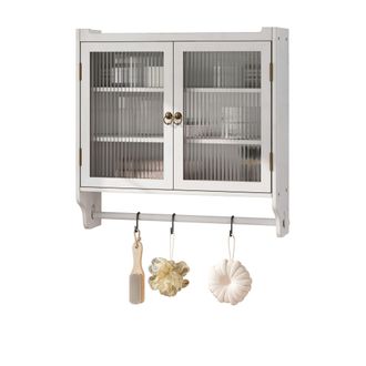 STILVORA Armario De Pared Con 2 Puertas De Vidrio Acanalado, 3 Niveles Y Toallero, Estilo Vintage, En Madera Y Mdf, 63&times;18&times;60 Cm, Blanco Decapado