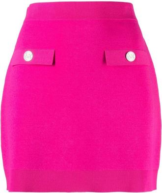Michael Michael Kors logo-embossed buttoned miniskirt - women - Nylon/Recycled Viscose/Polyester/Elastane - S - Pink