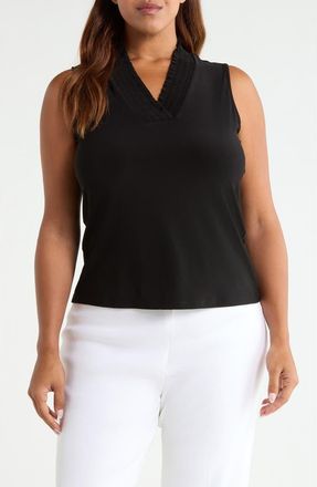Anne Klein Smocked V-Neck Tank in Anne Black at Nordstrom, Size 3X