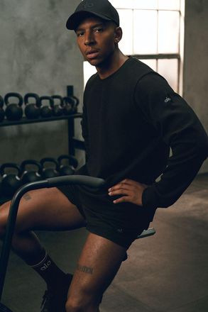 Alo | Waffle Lounge Long Sleeve Crewneck Top in Black, Size: Medium