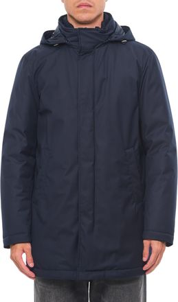 Herno Blue Concealed Zip Hooded Jacket