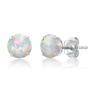 MAX + STONE 14k White Gold 6MM Round Stud Gemstone Earrings