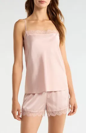 Nordstrom Scalloped Lace Trim Square Neck Satin Camisole in Pink Sepia at Nordstrom, Size X-Large