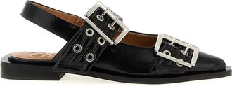 Ganni Black Feminine Buckle Flat Shoes Nero-Donna
