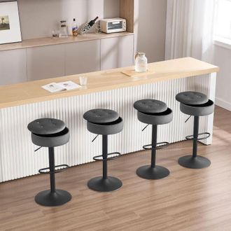 Woltu Woltu - Juego De 4 Taburetes De Bar Para Cocina, Altos, Giratorios Y Ajustables, Con Reposapi&eacute;s En Forma De Pen&iacute;nsula, Color Gris Oscuro