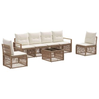 vidaXL Conjunto De Sof&aacute;s De Jard&iacute;n 7 Pcs Beige Rat&aacute;n Sint&eacute;tico Vidaxl