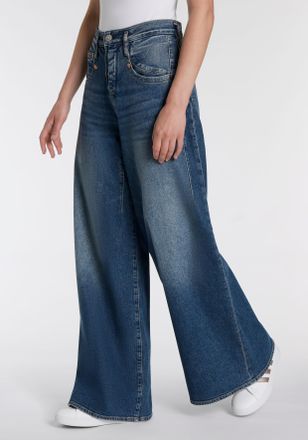 Herrlicher 5-Pocket-Jeans HERRLICHER Shyra Palazzo Denim, Damen, Gr. 26, N-Gr, blau (real blau), Denim/Jeans, Obermaterial: 99% Baumwolle, 1% Elasthan, weit lang