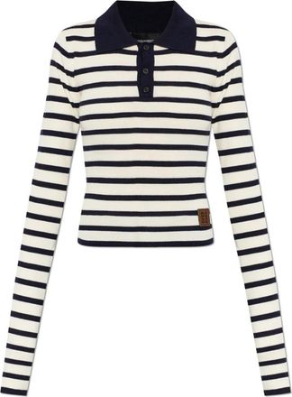 Dsquared2 Wol met coltrui en streepjespatroon - Dames - V-hals truien - Zwart - M - Wol - Truien & Vesten