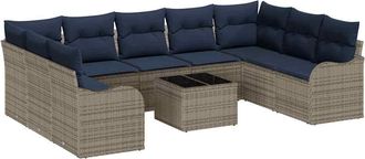 vidaXL Conjunto De Sof&aacute; De Jard&iacute;n 10 Uds. Gris Rat&aacute;n Sint&eacute;tico Vidaxl