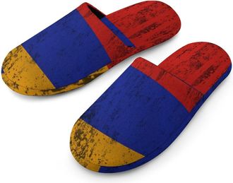 Generic Texture Armenian Flag Mens Slippers Flannel Warm House Shoes with Rubber Anti-Slip Sole Slip On for Home Outdoor