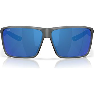 Costa Rincon II 64mm Mirrored Polarized Oversize Rectangular Sunglasses in Smoke Crystal/Blue 580P at Nordstrom