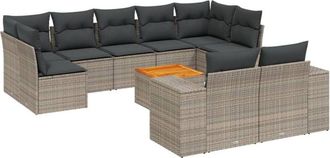 vidaXL Set De Sof&aacute;s De Jard&iacute;n 10 Pzas Con Cojines Rat&aacute;n Sint&eacute;tico Gris Vidaxl