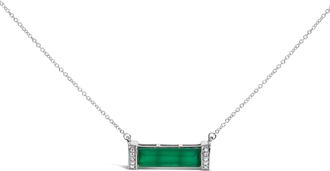 House of Brilliance Sterling Silver Diamond Accent and Green Agate Bar Pendant Necklace