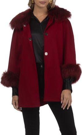 Gorski Select Wool Cape with Select Collar and Cuffs in Wine at Nordstrom
