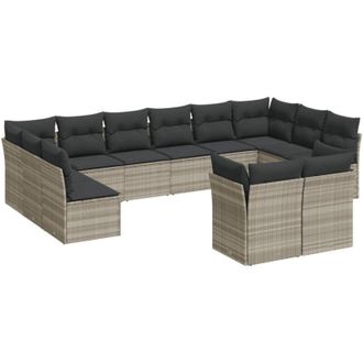 vidaXL Set De Sof&aacute;s De Jard&iacute;n 12 Pzas Y Cojines Rat&aacute;n Sint&eacute;tico Gris Vidaxl