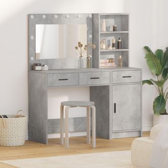 Berkfield Home 2 Piece Dressing Table Set with LED in Concrete Grey Engineered Wood