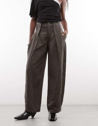 AllSaints Phi pantaloni plissettati in misto lino marroni-Marrone
