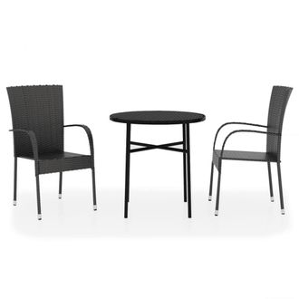Berkfield Home 3 Piece Garden Dining Set Poly Rattan Black