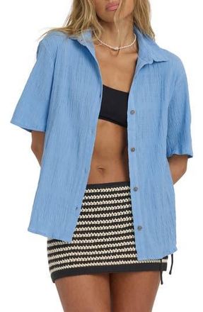 Billabong Laura Oversize Short Sleeve Cotton Button-Up Shirt in Bleached Road at Nordstrom Rack, Size X-Large