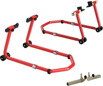 HOMCOM Homcom - Combo De Soporte De Rueda Delantera Y Trasera Motocicleta Carga 390 Kg Con Adaptadores De Horquillas En U Y L Ajustables Ruedas Para Reparaci