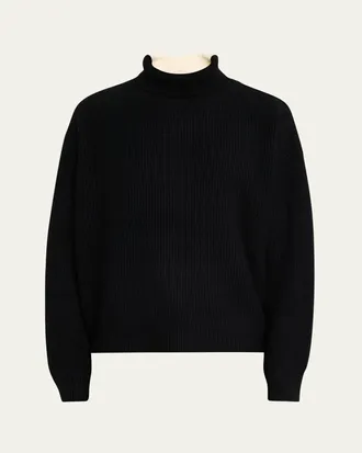 Zankov Mens Merino Wool and Cashmere Rib Color-Block Turtleneck Sweater
