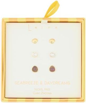 Leith Seabreeze & Daydreams Set of 3 Fish Stud Earrings in Clear- Purple- Gold at Nordstrom Rack