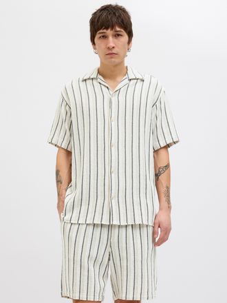 Jack & Jones Kurzarmhemd JACK & JONES JORCOBA STRIPE RESORT SHIRT SS SN, Herren, Gr. L, N-Gr, gr&uuml;n (celadon tint), Web, Obermaterial: 100% Baumwolle, gestreift, re