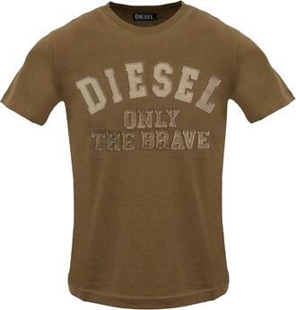 Diesel Heren T-shirt met Monotone Logo in reli&euml;f (Bruin)