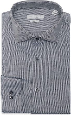 Perry Ellis Slim Fit Diamond Dobby Dress Shirt in Black at Nordstrom Rack, Size 16 - 32/33