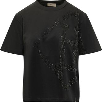 Herno T-shirt met strass-versiering - Dames - T-shirts - Zwart - M - Katoen - Tops