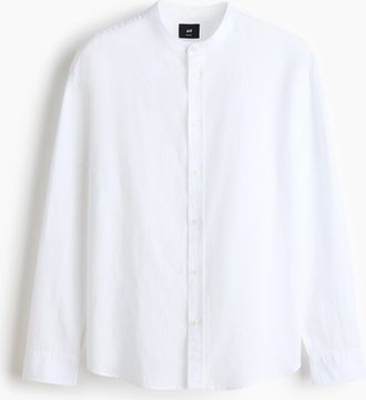 H&M Hemd aus Leinengemisch in Relaxed Fit - White