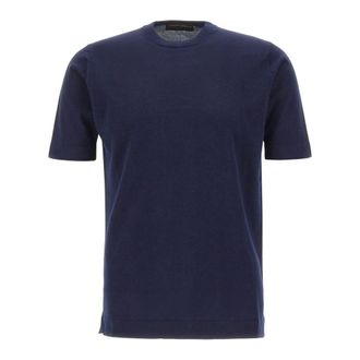 FILIPPO DE LAURENTIIS Katoenen-Kasjmier Gebreide T-shirt - Heren - Truien - Blauw - Maat: M Katoen