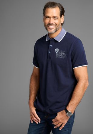 Man's World Poloshirt MANS WORLD, Herren, Gr. S (44/46), blau (marine), Piqu&eacute;, Obermaterial: 100% Baumwolle, meliert, regular fit, angesetztes B&uuml;ndchen, Shirts Po