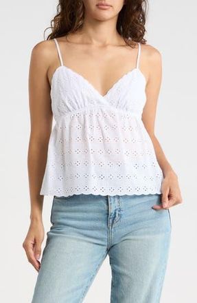 Madden Girl Eyelet Babydoll Cotton Camisole in White at Nordstrom Rack, Size X-Large