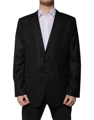 Dolce & Gabbana Mens Black Stripe Wool Single Breasted Blazer Silk Clothing