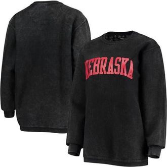 Pressbox Womens Pressbox Black Nebraska Huskers Comfy Cord Vintage Wash Basic Arch Pullover Sweatshirt at Nordstrom, Size Xx-Large