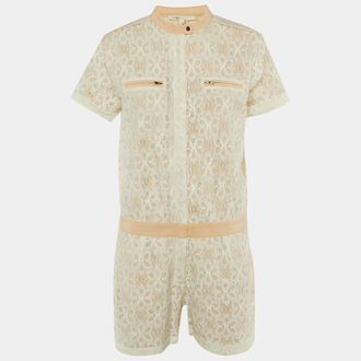 Maje White Lace & Silk Trim Zip Up Jumpsuit