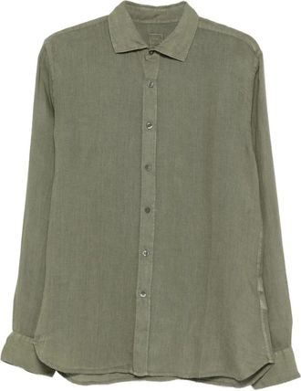 120% Lino Klassiek Slim Fit Overhemd - Heren - Casual Overhemden - Groen - S - Linnen - Overhemden