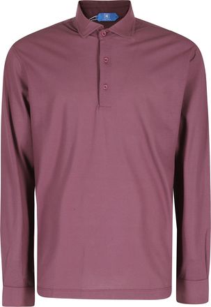 Kired Bordeaux Positano Buttoned Side Slits Cotton Long Sleeve Polo Shirt