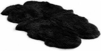 Infinity Leather Genuine Sheepskin Black Quad Natural Fluffy Silky Soft Real Wool Rug