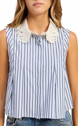 En Saison Clara Sleeveless Collared Top In Sky
