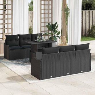 vidaXL Vidaxl - Conjunto De Sof&aacute; De Jard&iacute;n Con Coj&iacute;n 7 Pcs Negro Polirat&aacute;n