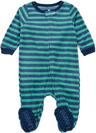 Leveret Kids Fleece Footed Printed Holiday Pajamas in Striped Blue & Green at Nordstrom, Size 2T